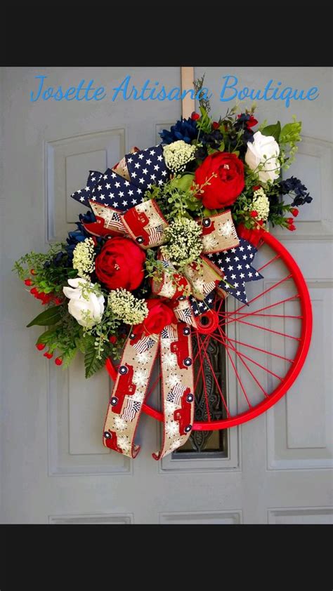 Patriotic Bicycle Wreath Summer Wreath Bicycle Wheel Wreath Front