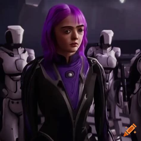 Image Of A Sci Fi Girl With Purple Hair And Purple Black Jumpsuit