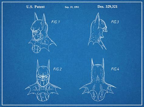 1992 Batman Head Dress Mask Patent Print Blueprint Drawing By Greg Edwards