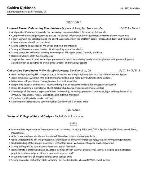 Onboarding Coordinator Resume Samples Velvet Jobs