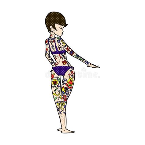 Comic Cartoon Bikini Girl Covered In Tattoos Stock Illustration Illustration Of Doodle Silly