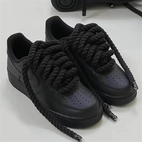 Black Custom Nike Air Force 1 Con Cordones De Cuerda Gruesa En Etsy