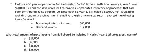 Solved Carlos Is A Percent Partner In Ball Partnership Chegg