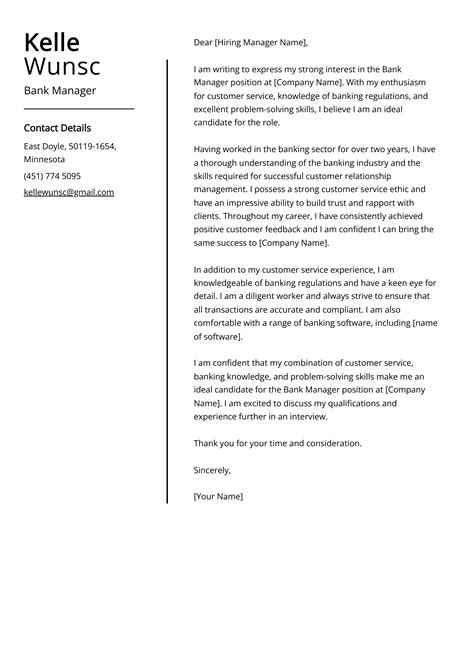 Bank Manager Cover Letter Example Free Guide