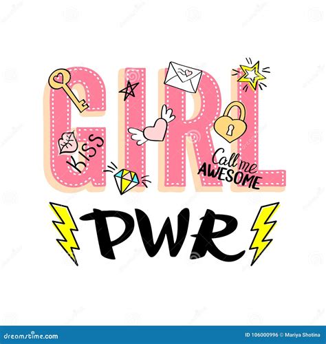 Girl Power Lettering With Girly Doodles And Hand Drawn Stock Vector