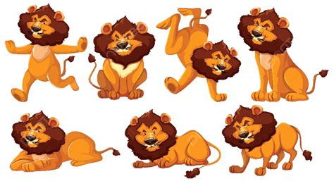 Set Of Lion Cartoon Character Stand Background Wildlife Vector Stand Background Wildlife Png