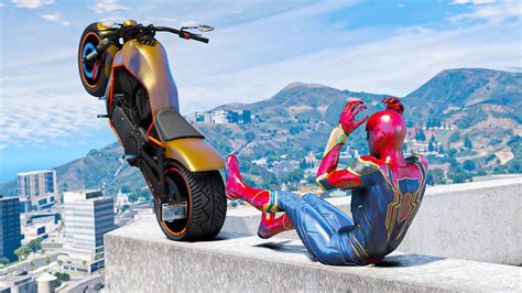 Gta Iron Spiderman Motorcycle Stunt Jump Fail Car Crash Euphoria