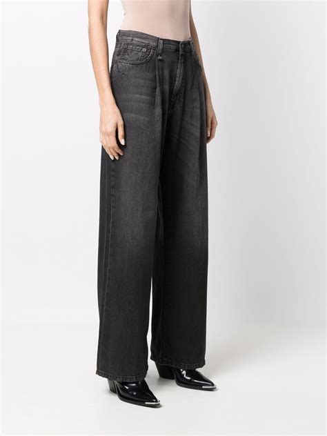 R13 Damon Pleated High Waist Wide Leg Jeans In Black Modesens