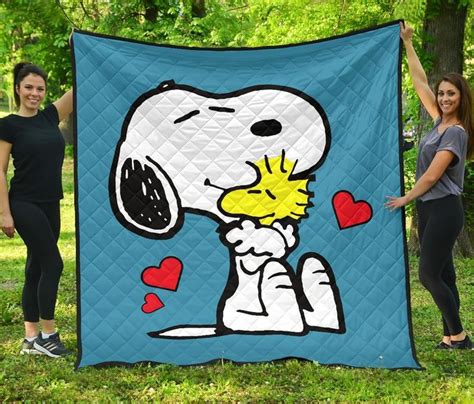 Aqua Snoopy And Woodstock Quilt Blanket Emprints Store Snoopy And