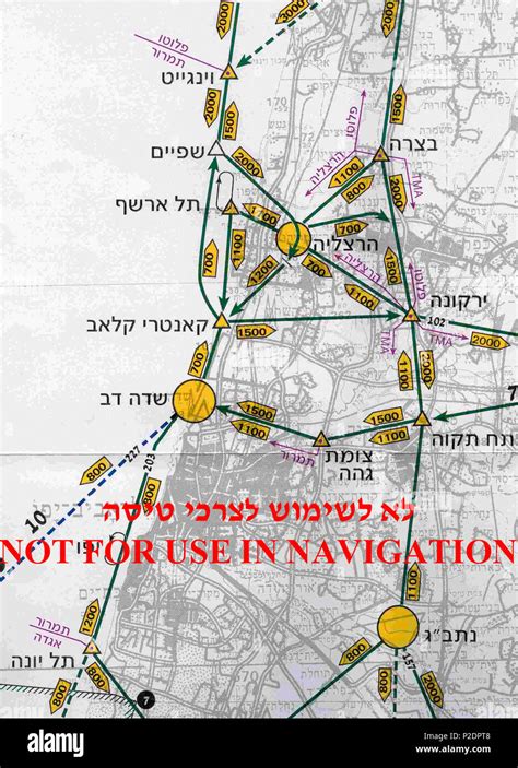 Inglés la Sección de rutas de vuelo CVFR Mapa de Tel Aviv Israel