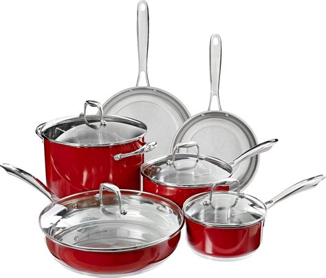 Kitchenaid Cookware Kcss10er Stainless Steel 10 Piece Cookware Set Empire Red 1 Amazonca