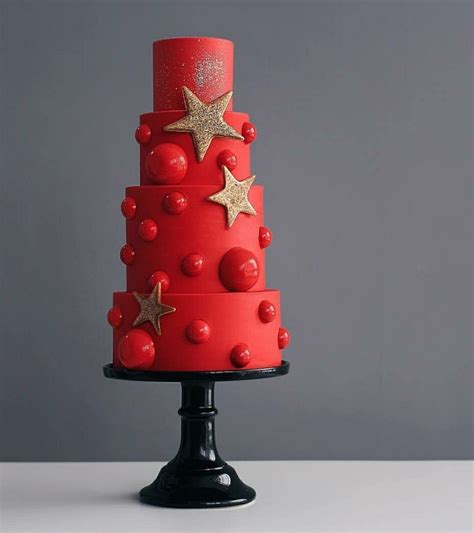 Festive Red And Gold Christmas Cake