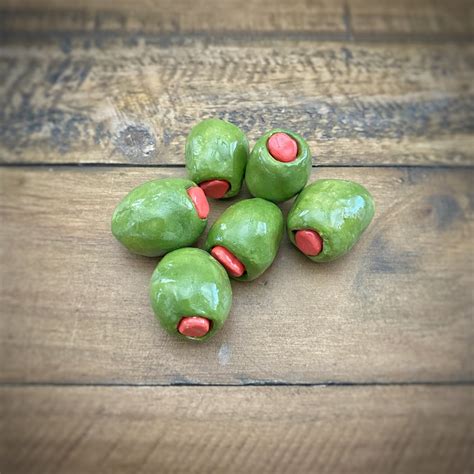 Ceramic Manzanilla Green Olives Stuffed With Red Pimentos Faux Martini