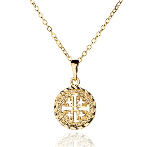 Dainty Cross Necklace Gold Jerusalem Cross Necklace Inch Etsy