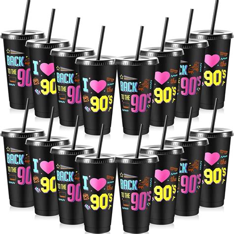 Uiifan 16 Pcs Back To The 90 S Party Cute Reusable Cups With Lids And Straws 24 Oz