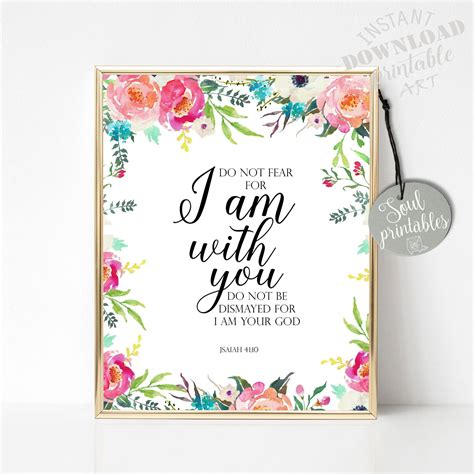 Isaiah 4110 Printable Art Bible Verse Wall Art Floral Etsy