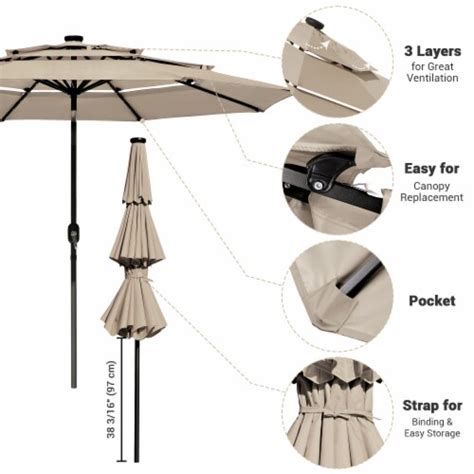 Yescom Ft Tier Patio Umbrella With Solar Led Crank Tilt Button