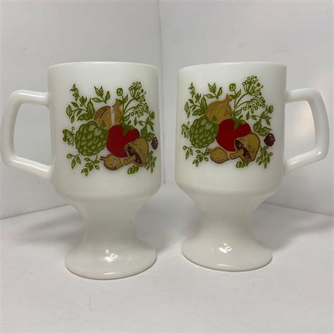 Vintage Spice Of Life Milk Glass Pedestal Mugs 1970s Etsy