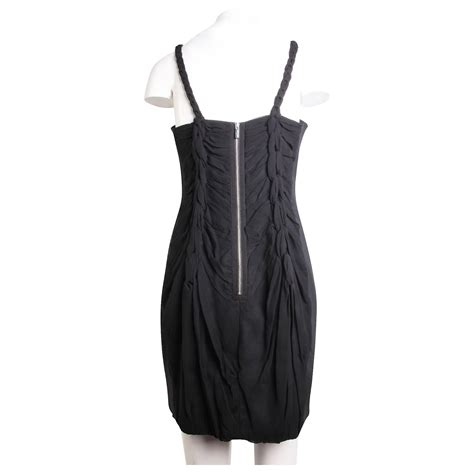 Karen Millen Robe Noire Col Torsad Sur Les Paules Soie Ref