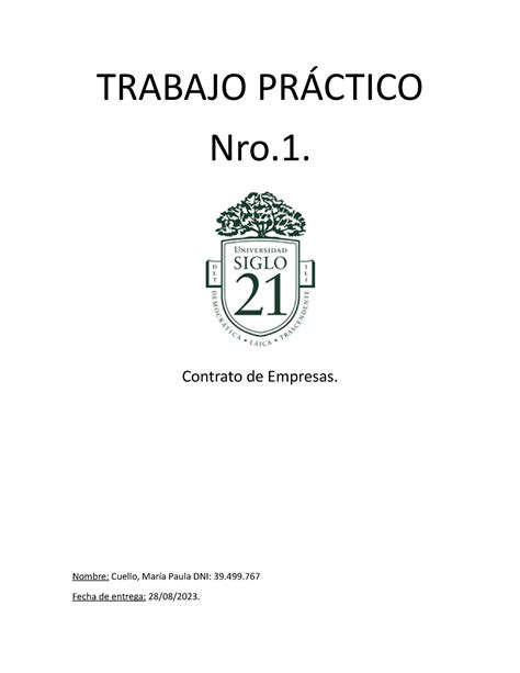 Tp Contrato De Empresas Trabajo Pr Ctico Nro Contrato De Empresas