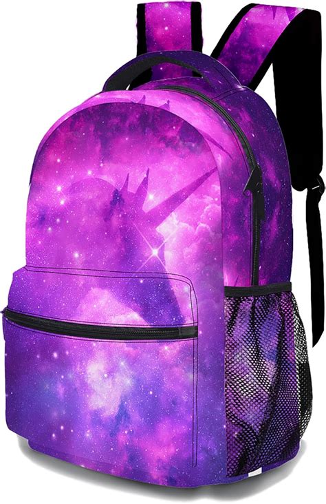 Dtccet Starry Sky Unicorn Backpack Purple Unicorn Laptop Bag Cool Shoulders