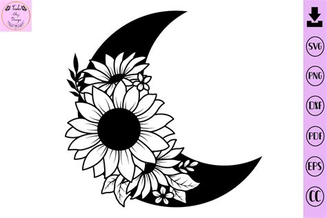 Moon Floral Svg Sunflower Svg Moon Svg Floral Border Svg Wildflower