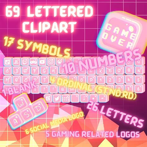 Cute Pink Keyboard Font Clipart Alphabet Pack 69 Cute Etsy