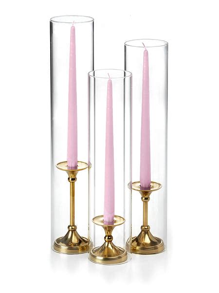 12 Taper Candles 12 Glass Chimneys And 12 Gold Timeless Taper Holders Yummicandles