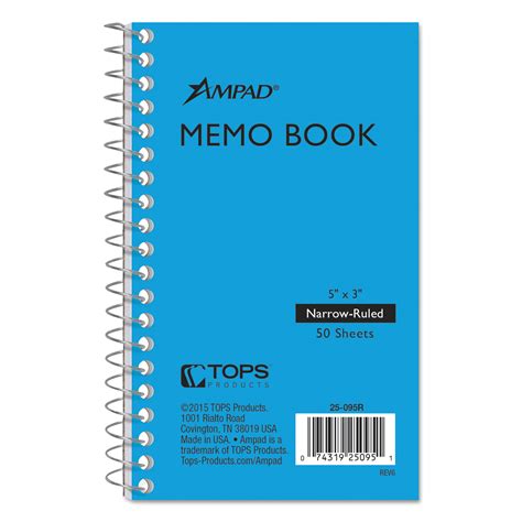 Ampad Memo Books Narrow Rule 5 X 3 White 50 Sheets