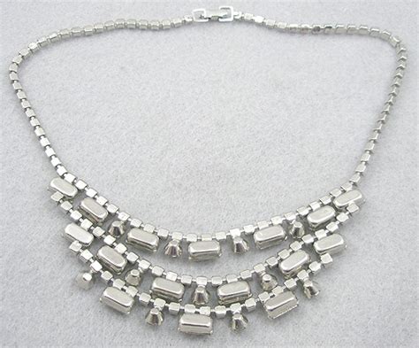 Triple Swag Rhinestone Baguette Necklace Garden Party Collection