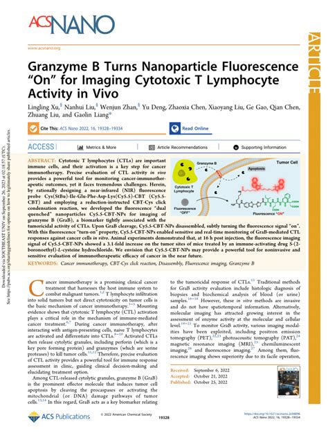 PDF Granzyme B Turns Nanoparticle Fluorescence On For Imaging