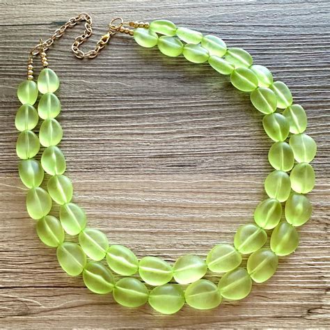 Margarita Green Chunky Statement Necklace And Stretch Bracelet Set Double Strand Beaded Jewelry