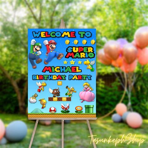 Personalized Mario Welcome Sign Super Mario Birthday Welcome Sign