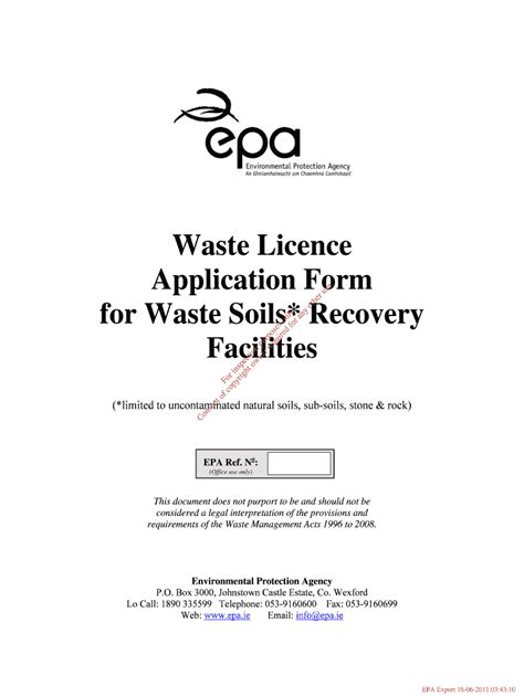 Fillable Online EPA Waste Licence Application Form For Waste Soils