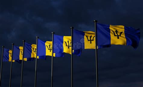 Barbados Flags Barbados Flag With Dark Sky And Clouds Flags