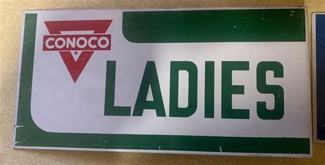 1950s 60s Conoco Mens Ladies Restroom Double Sided Metal Signs