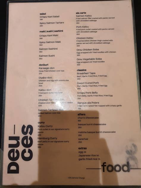 Menu At Deuces Coffee Cafe Makati