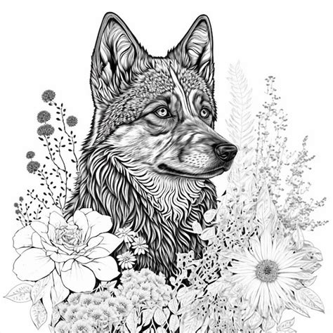 Página para colorear de lobo oscuro en blanco y negro para libro de