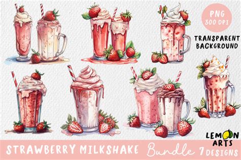 Watercolor Strawberry Milkshake Clipart Graphic By Lemon Arts