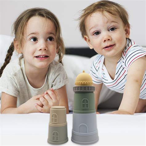 Baby Silicone Stacking Cup Tower Toys Intellectual Doll Educational