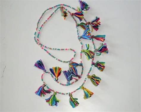 Bohemian Multi Tassels And Beaded Long Necklace Multi Colored Seed