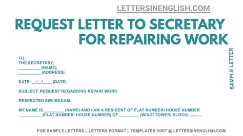 Request Letter To Society Secretary For Repairing Work Sample Letter