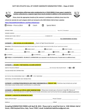 Fillable Online Hall Of Fame Nomination Form Class Jotform Fax