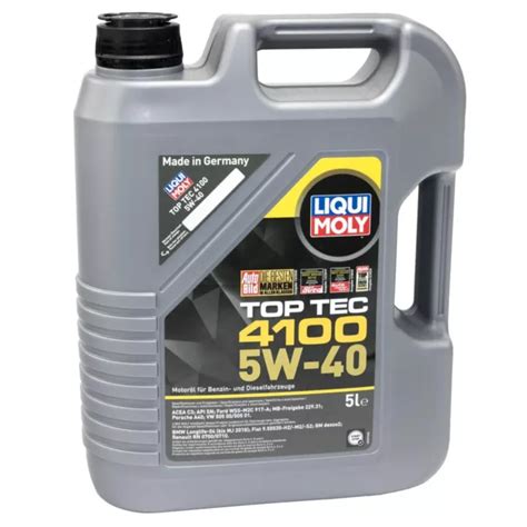 LIQUI MOLY OLIO Top Tec 4100 5W 40 5 Litro Per Renault Rover Saab Seat