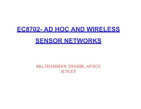 Ec Adhoc And Wireless Sensor Networks Ppt