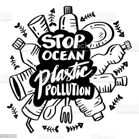 Stop Ocean Plastic Pollution Poster Ecological Campaign Stock