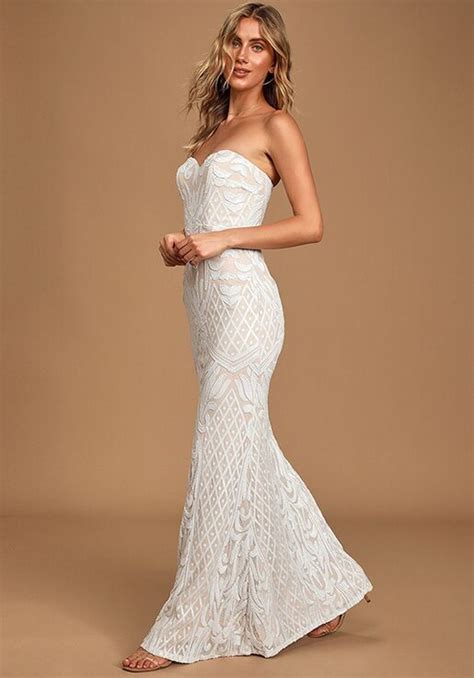 Lulus Olivia White Sequin Strapless Maxi Dress Wedding Dress The Knot