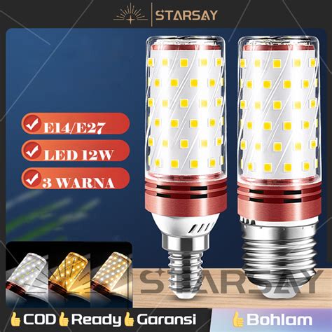 Jual 3 Warna E27 E14 Bolam 12W LED Lampu Bohlam Bulb Shopee Indonesia