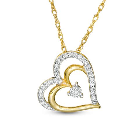 Ct T W Diamond Tilted Layered Double Heart Pendant In K Gold