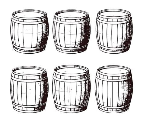 Premium Vector Wooden Barrels Vintage Icons Set Vector Hand Drawn